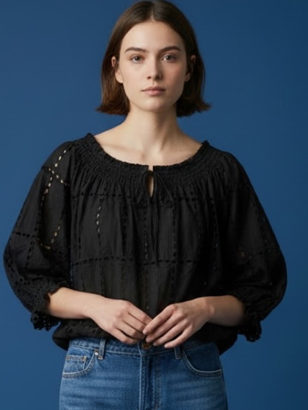 ❤️ INC Black Laser Cut Embroidered Bohemian Tunic Blouse